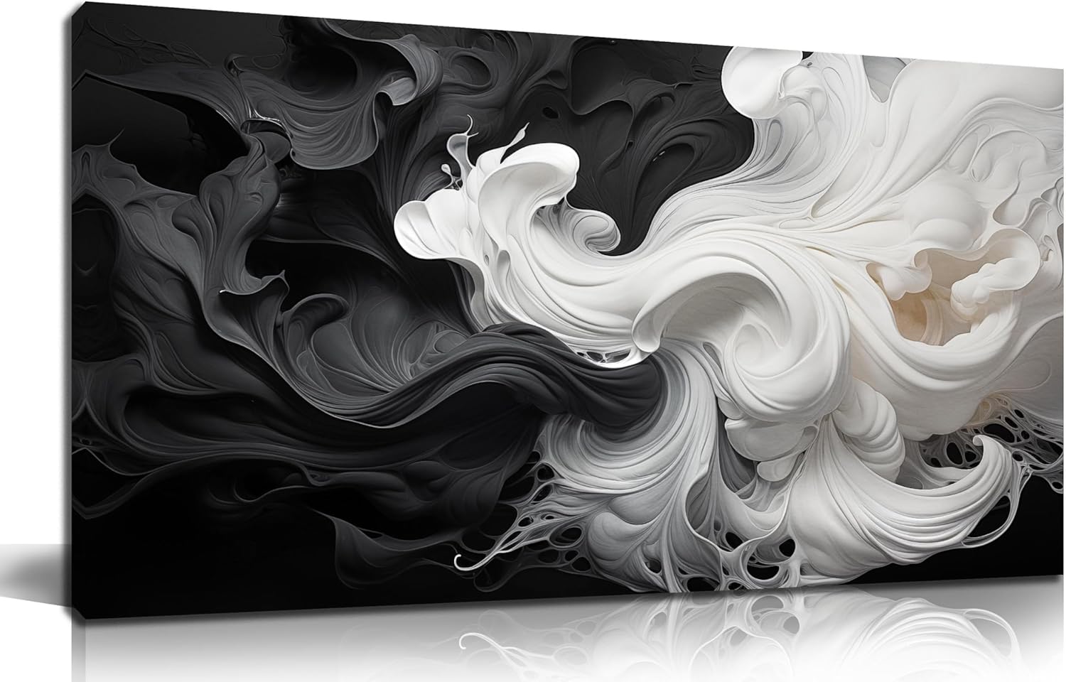 Abstract Black and White Wall Art for Living Room, Modern Minimalist Neutral Canvas Printed Painting Decorative-Picture Wall-Decor Artwork for Bedroom Dining Room Home Office, Size 40x20 Inches