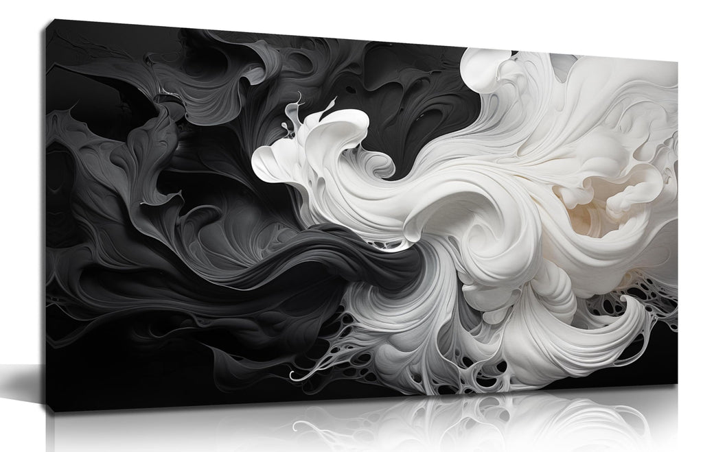 Abstract Black and White Wall Art for Living Room, Modern Minimalist Neutral Canvas Printed Painting Decorative-Picture Wall-Decor Artwork for Bedroom Dining Room Home Office, Size 40x20 Inches
