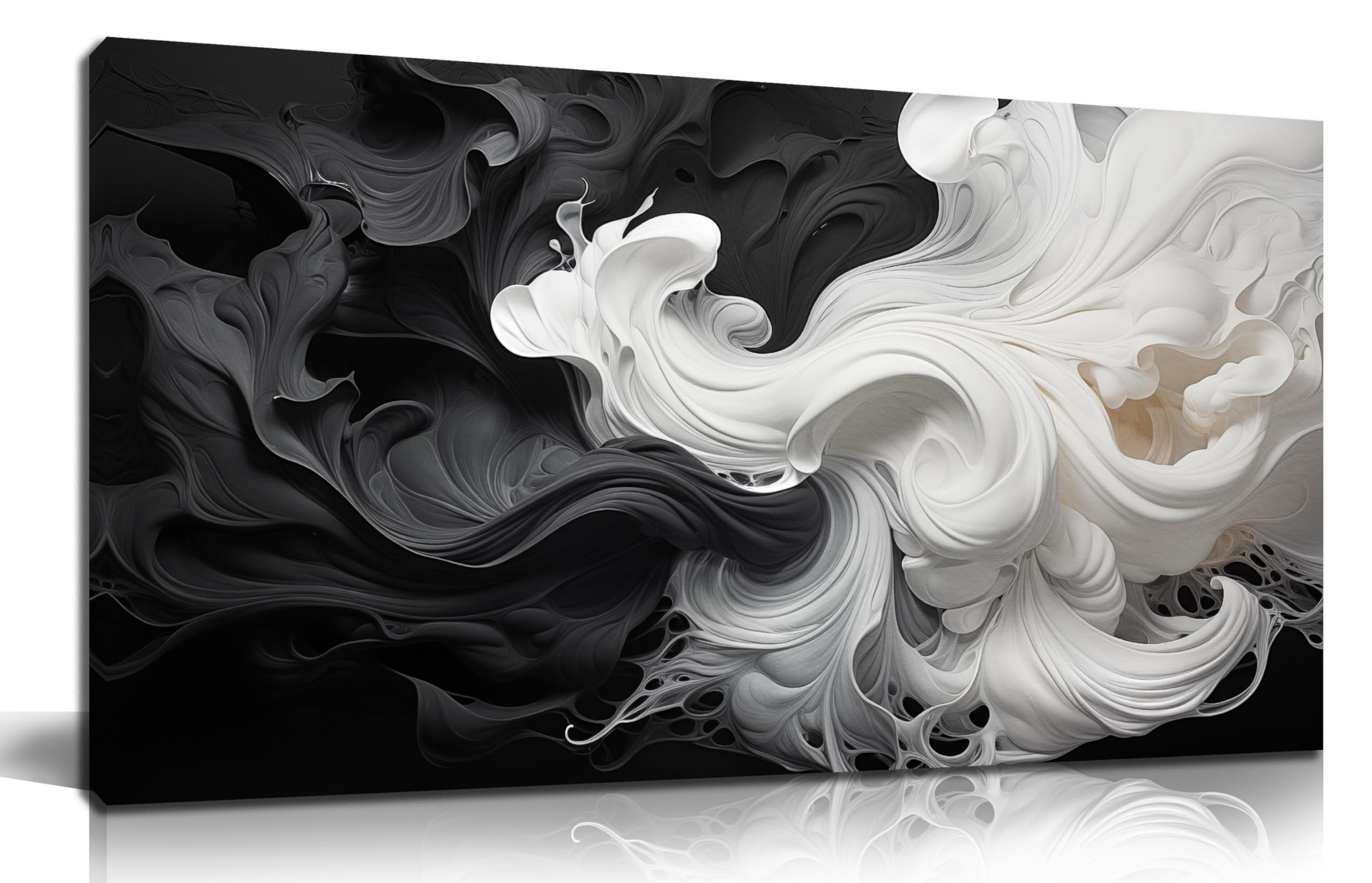 Abstract Black and White Wall Art for Living Room, Modern Minimalist Neutral Canvas Printed Painting Decorative-Picture Wall-Decor Artwork for Bedroom Dining Room Home Office, Size 40x20 Inches
