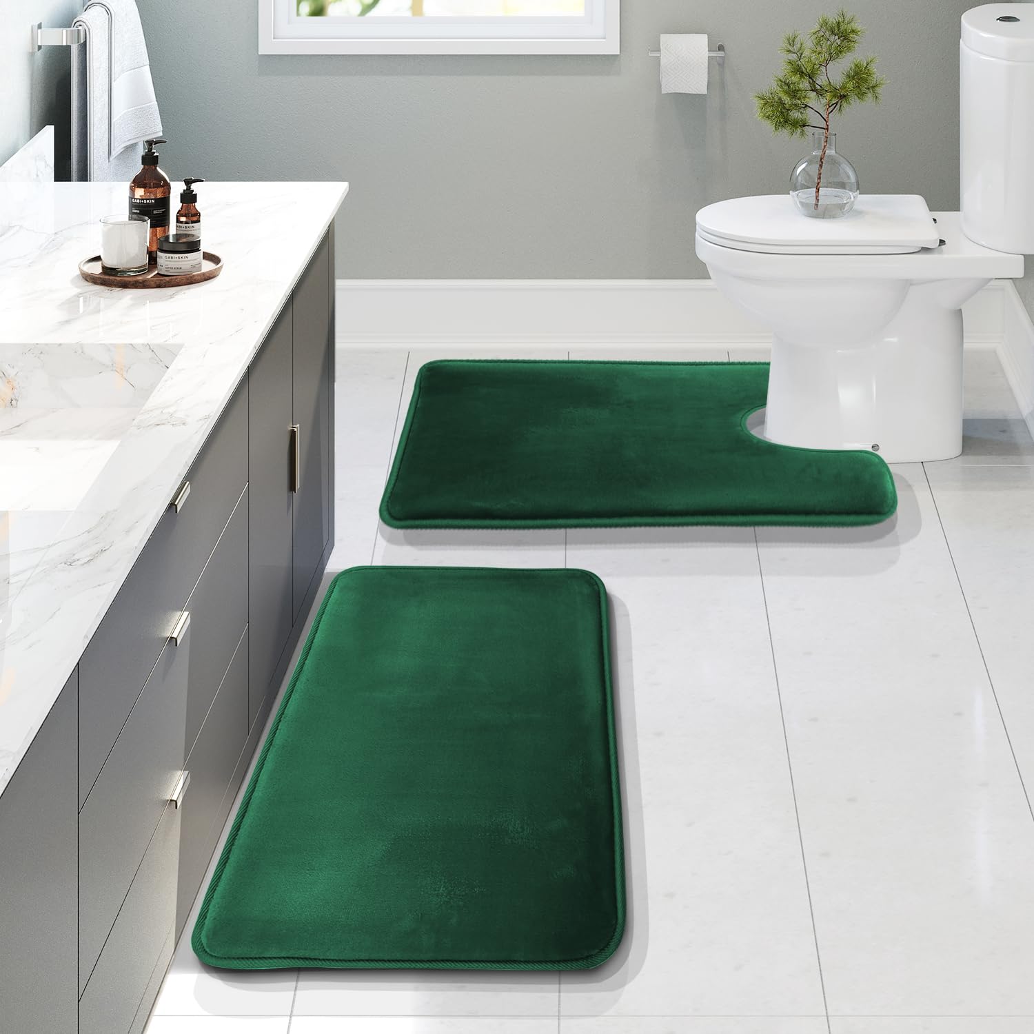 Clara Clark 3 Piece Bathroom Rugs Bath Mat Set, Velvet Memory Foam Bath Mats for Bathroom - Non-Slip, PVC Backing Bath Rugs, Washable - Dries Quickly, Grey