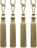 DÉCOPRO Contemporary Small Beaded Tassel Tieback with elaborately Handcrafted Seed Bead Design Tassel Length 7 1/2" (19cm) 27" Spread (68.5cm) # TBC075 Tan Beige #814 (Light Tan Beige) Pack of 4