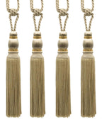 DÉCOPRO Contemporary Small Beaded Tassel Tieback with elaborately Handcrafted Seed Bead Design Tassel Length 7 1/2" (19cm) 27" Spread (68.5cm) # TBC075 Tan Beige #814 (Light Tan Beige) Pack of 4