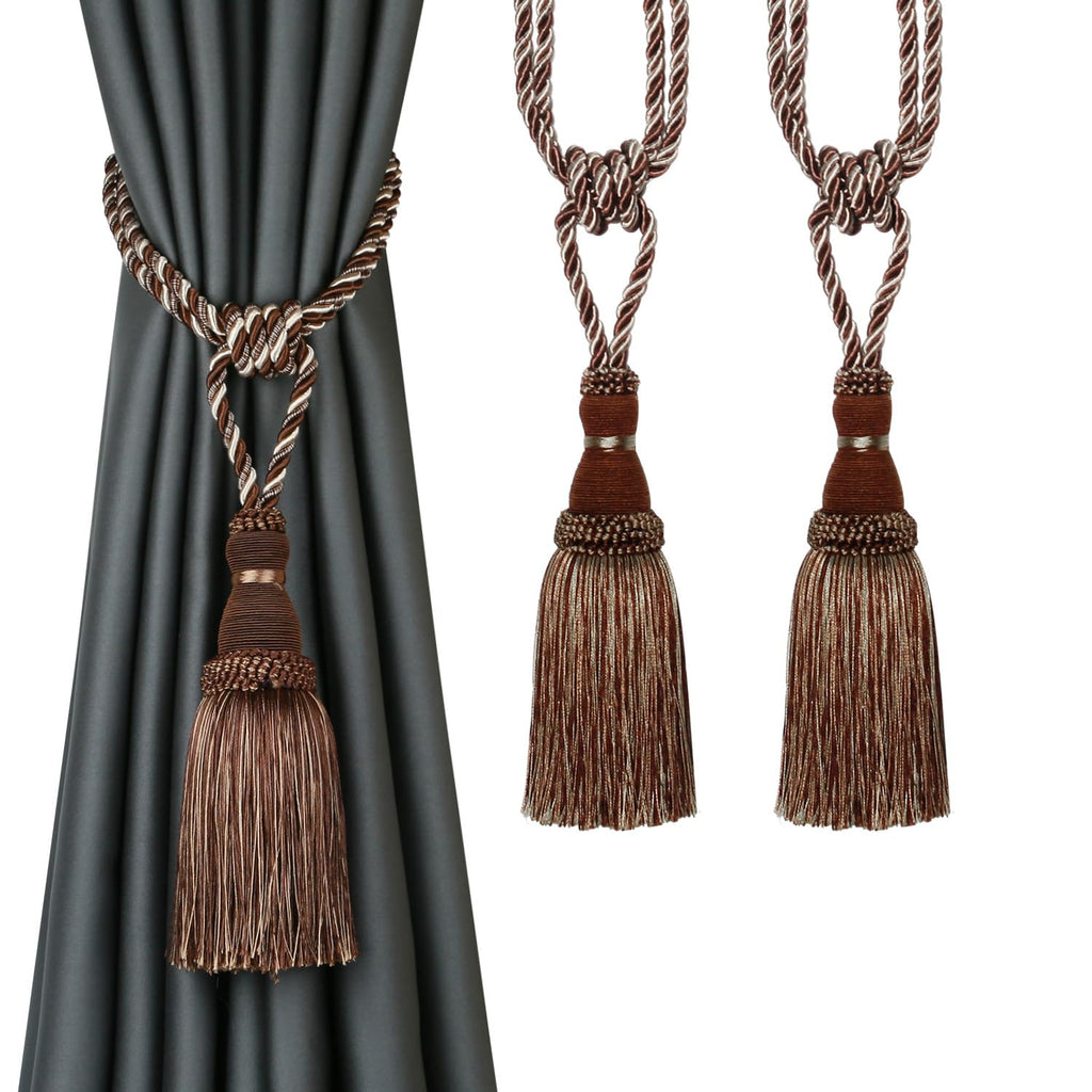 BEL AVENIR 2 Pack Curtain Tiebacks Tassel Drapery Tie-Backs Rope Handmade Holdbacks Home Office Hotel Decorative (Gold, 4 Pack)