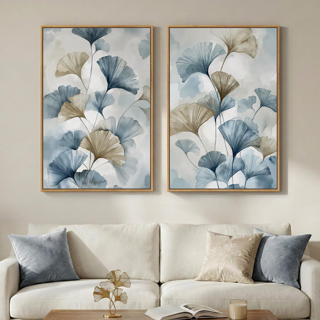 Large Framed Vintage Botanical Wall Art Set of 2, Neutral Antique Floral Canvas Painting Prints Artwork for Walls, Retro Rustic Farmhouse Flowers Pictures for Living Room Bedroom Wall Decor, 24x36 In