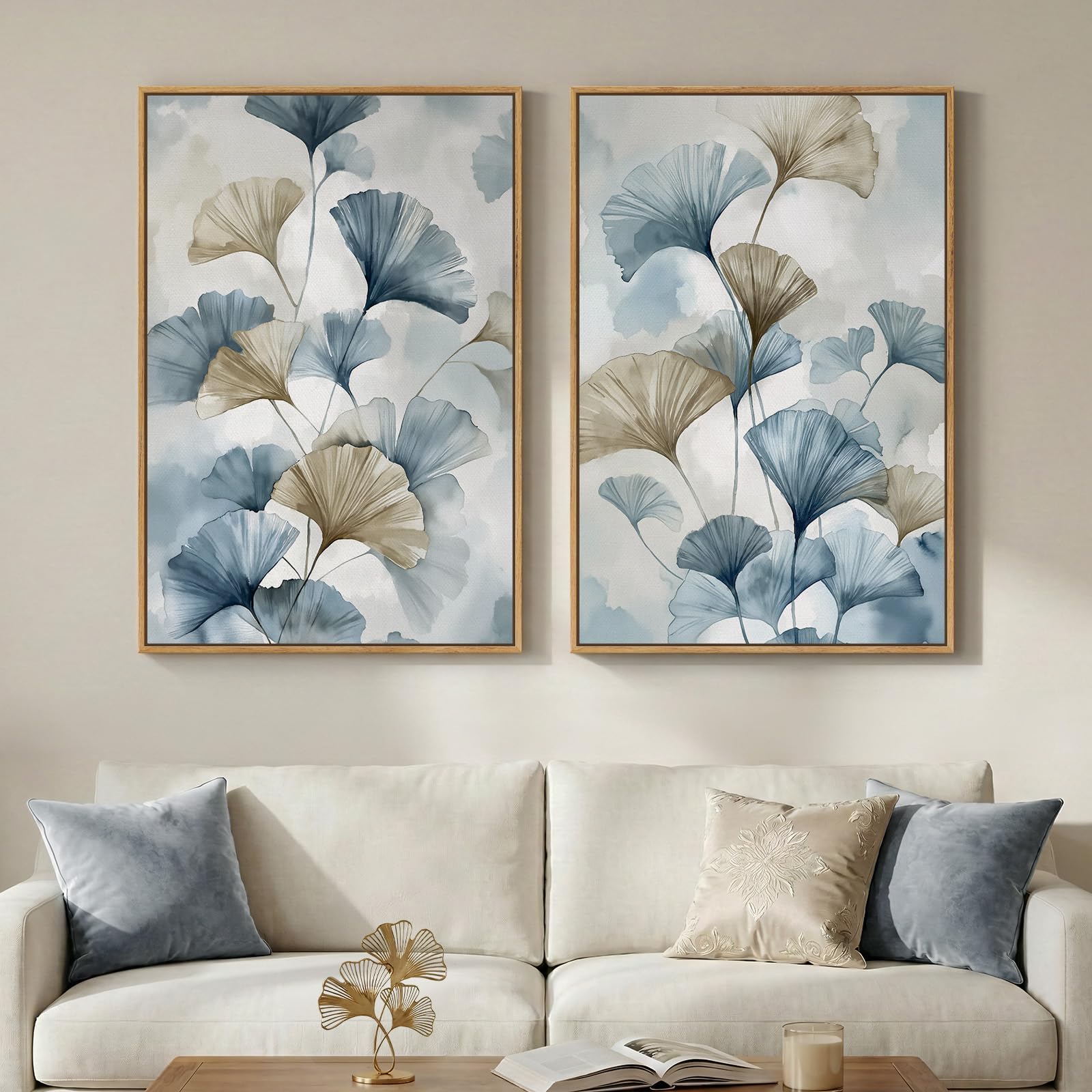 Large Framed Vintage Botanical Wall Art Set of 2, Neutral Antique Floral Canvas Painting Prints Artwork for Walls, Retro Rustic Farmhouse Flowers Pictures for Living Room Bedroom Wall Decor, 24x36 In