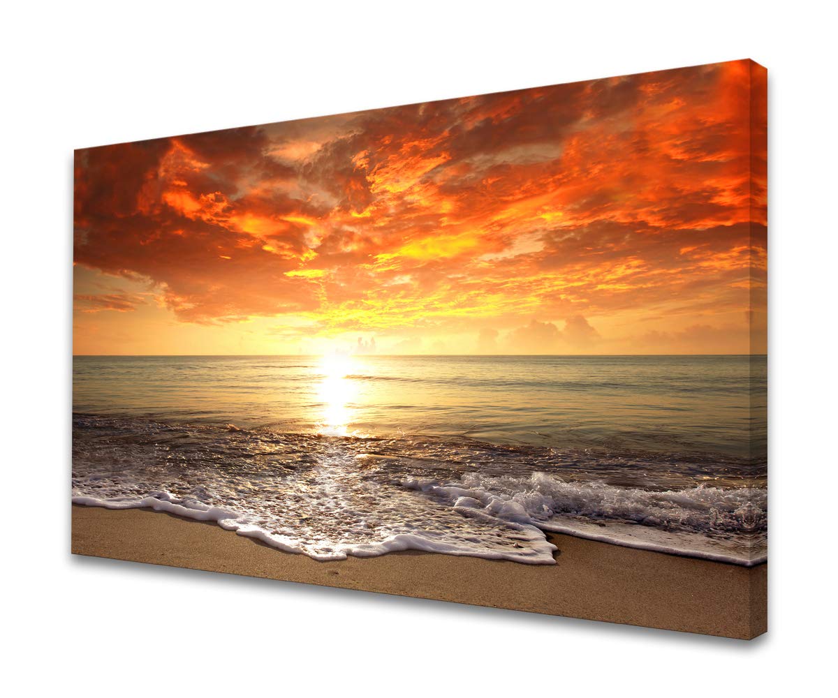 Baisuart S02250 Canvas Prints Wall Art Beach Sunset Ocean Waves Nature Pictures Stretched Canvas Wooden Framed for living Room Bedroom and Office