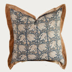 Palm & Loom 100% Cotton Linen Cushion Cover - Aira Decorative Throw Pillow Case with Camel & Blue print with flange - Modern Traditional Living Room, Bedroom Pillow Cover (Tana, 20" x 20" (Pack of 1))