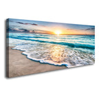 Baisuart S02250 Canvas Prints Wall Art Beach Sunset Ocean Waves Nature Pictures Stretched Canvas Wooden Framed for living Room Bedroom and Office