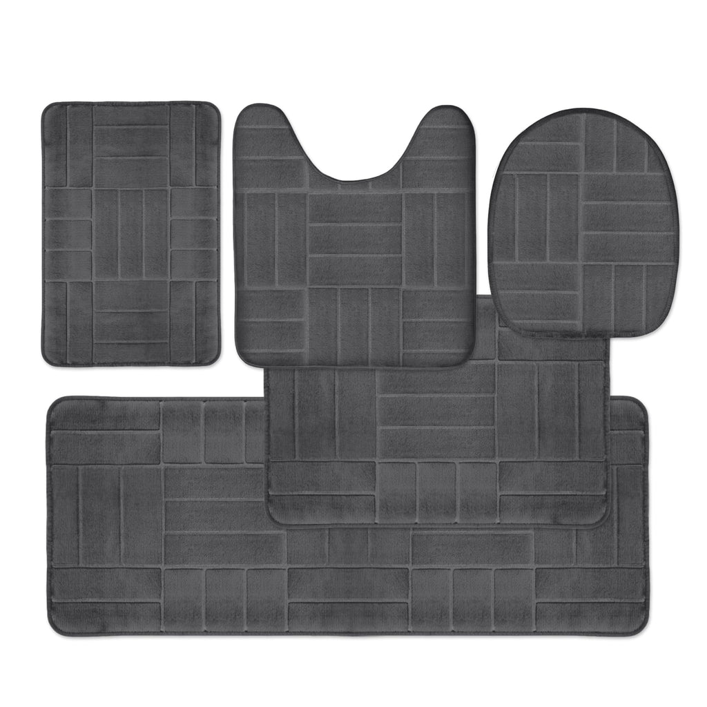 Bathroom Rug Set 5 Piece - Memory Foam Bathroom Mat Set, Soft and Comfortable, Non-Slip Thick Absorbent Bath Mats, Machine Washable, Beige