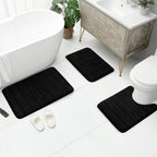 Black Memory Foam Bath Rug 3 Piece Set, Soft Absorbent Non-Slip & Washable