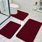 Black Memory Foam Bath Rug 3 Piece Set, Soft Absorbent Non-Slip & Washable