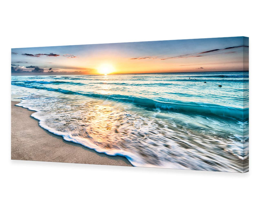 Baisuart S02250 Canvas Prints Wall Art Beach Sunset Ocean Waves Nature Pictures Stretched Canvas Wooden Framed for living Room Bedroom and Office