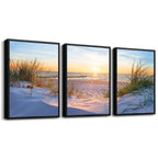 MHARTK66 Wall Decor for Living Room Large Canvas Wall Art for Bedroom Modern Office Pictures Blue Sun Beach Grass Ocean Landscape Paintings Canvas Art Prints Home Decorations