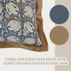 Palm & Loom 100% Cotton Linen Cushion Cover - Aira Decorative Throw Pillow Case with Camel & Blue print with flange - Modern Traditional Living Room, Bedroom Pillow Cover (Tana, 20" x 20" (Pack of 1))