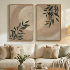 Large Framed Vintage Botanical Wall Art Set of 2, Neutral Antique Floral Canvas Painting Prints Artwork for Walls, Retro Rustic Farmhouse Flowers Pictures for Living Room Bedroom Wall Decor, 24x36 In