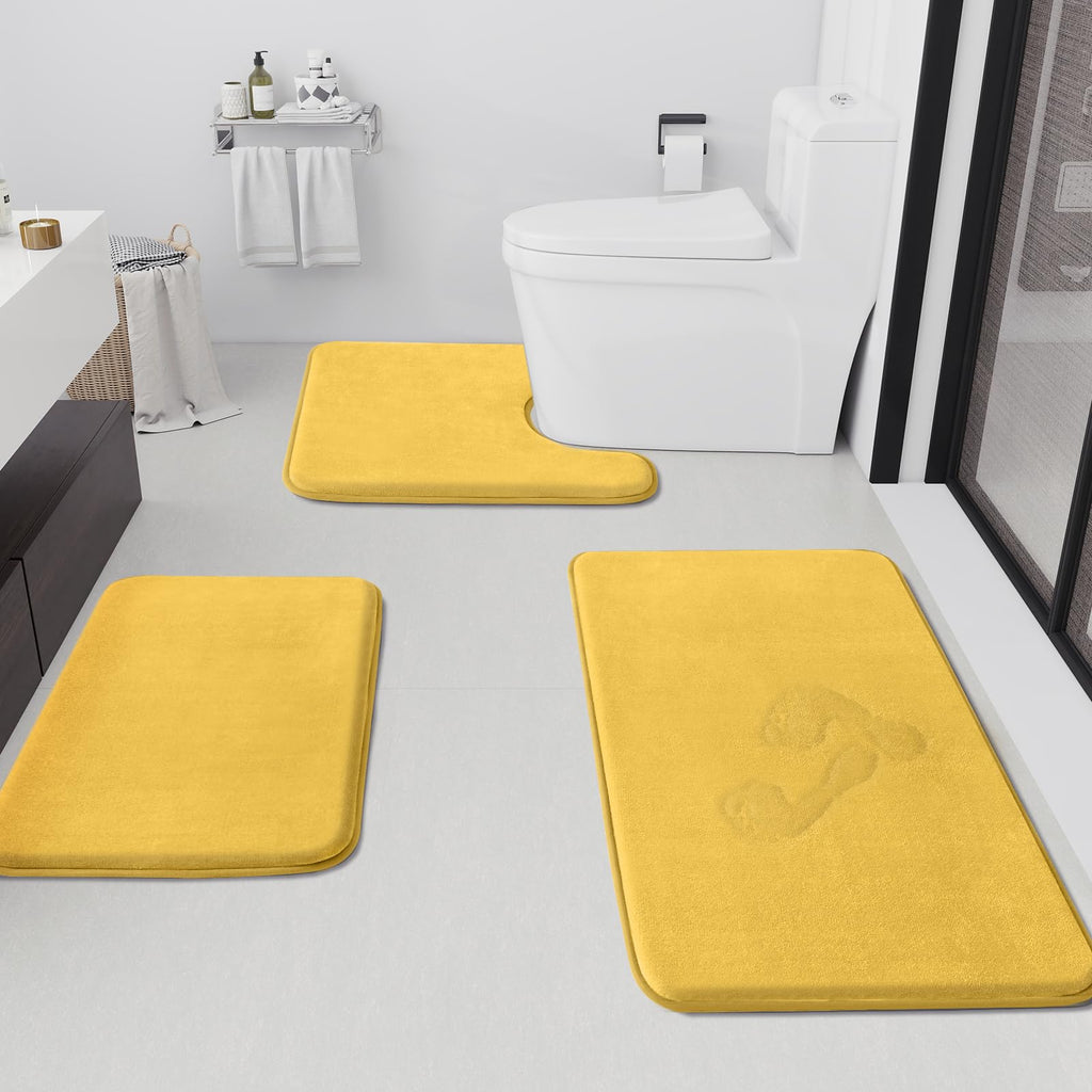 HUXMEYSON Bathroom Rugs Sets 3 Piece, Non-Slip & Quick Dry Bath Mat Set, Ultra Soft Velvet Bath Rugs for Bathroom, Toilet and Shower Floor, Grey Green