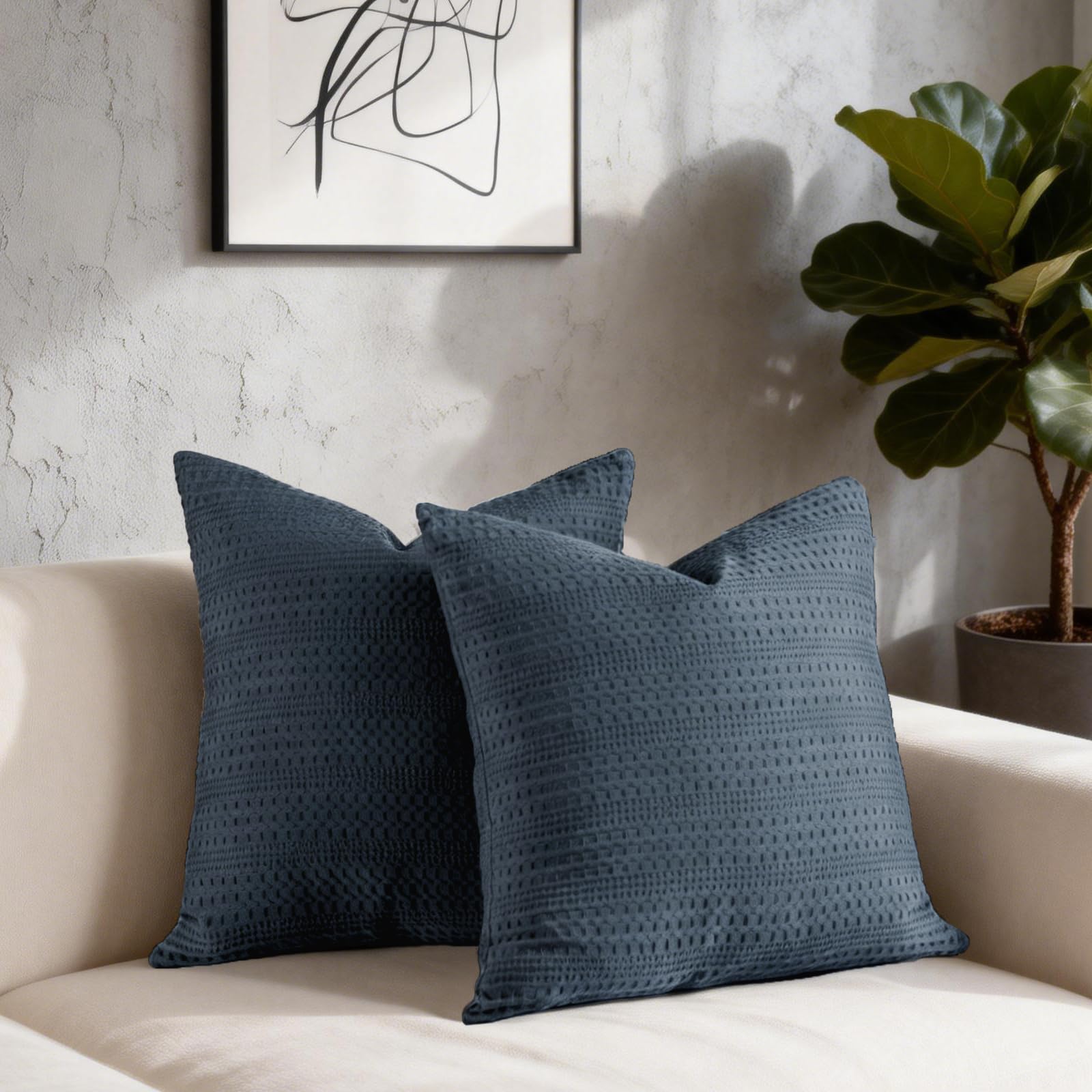 26x26 Pillow Covers Set of 2 Khaki Euro Shams Boho Decorative Throw Pillow Covers Cotton Large Square Pillowcase for Couch Bed
