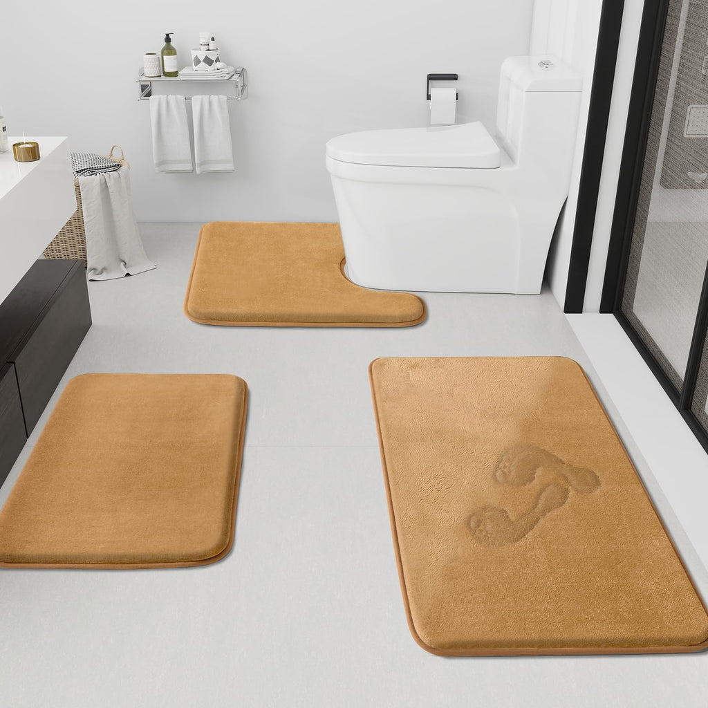 HUXMEYSON Bathroom Rugs Sets 3 Piece, Non-Slip & Quick Dry Bath Mat Set, Ultra Soft Velvet Bath Rugs for Bathroom, Toilet and Shower Floor, Grey Green