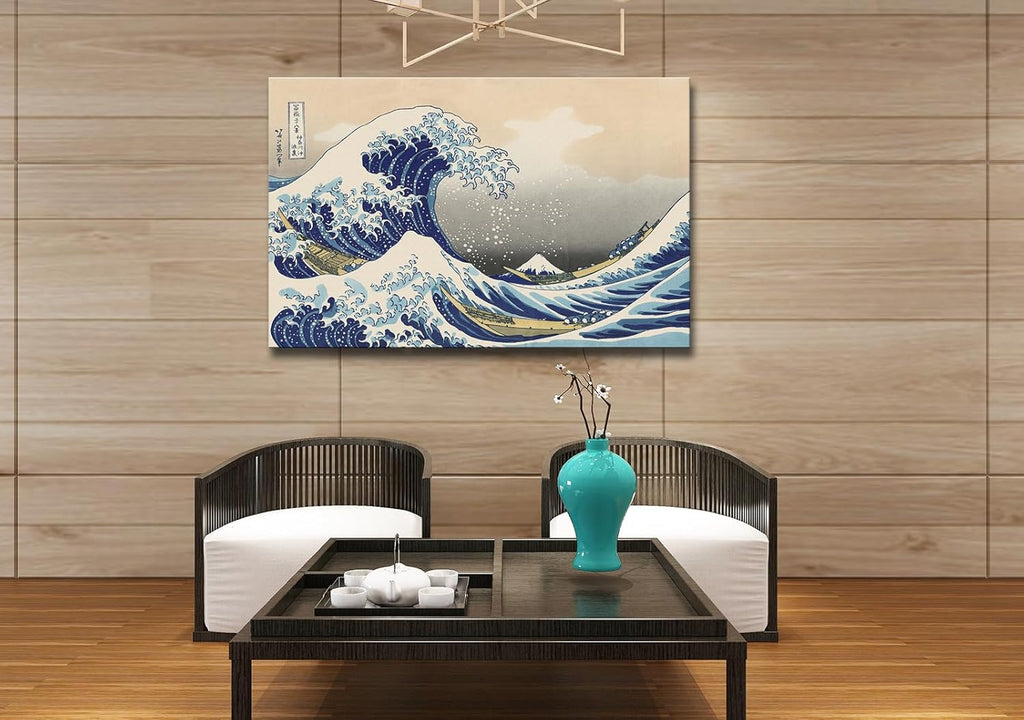 OKEXCKK The Great Wave off Kanagawa by Katsushika Hoki Wall Art Decor, Classic Painting Abstract Seascape Canvas Print Pictures, Modern Japanese Artwork for Bedroom Living Room Decoration - 24"x36"