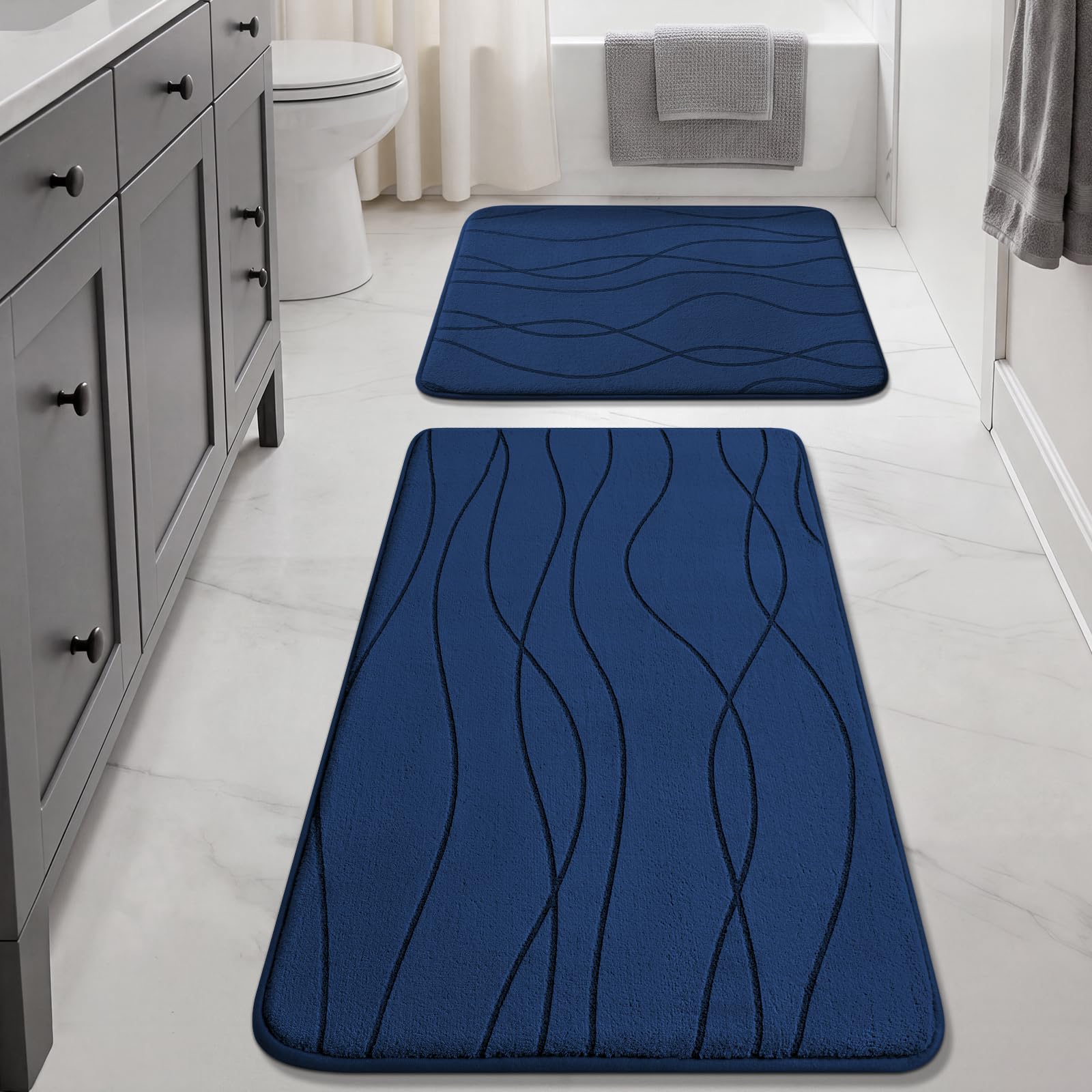 YIHOUSE Memory Foam Grey Bathroom Rug Sets 5 Piece, Ultra Absorbent Bath Mat for Bathroom - Non-Slip Machine Washable & Dry Quickly, 5 Piece Bathroom Mat Set, Dark Grey