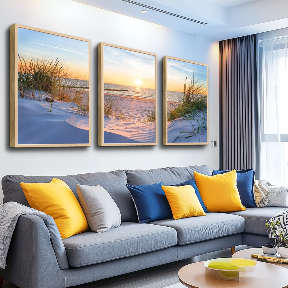 MHARTK66 Wall Decor for Living Room Large Canvas Wall Art for Bedroom Modern Office Pictures Blue Sun Beach Grass Ocean Landscape Paintings Canvas Art Prints Home Decorations