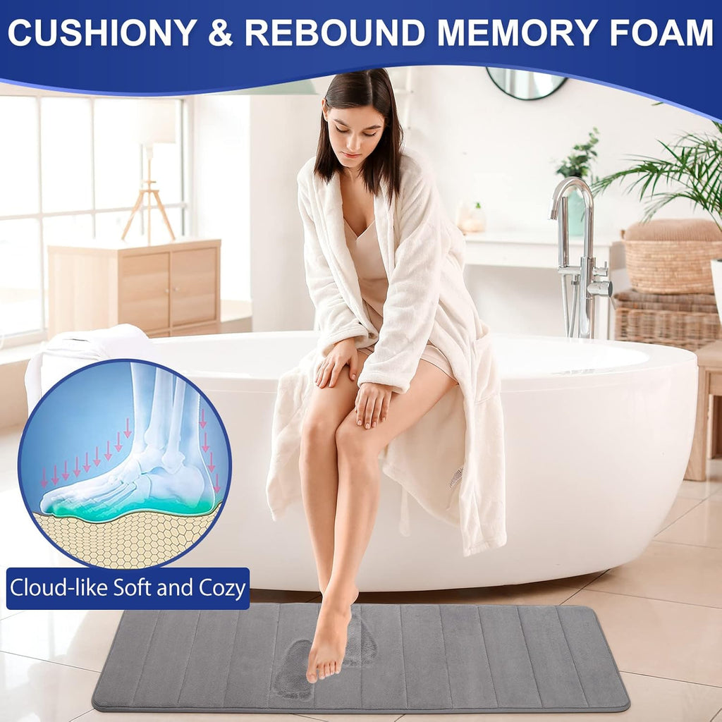 Memory Foam Bathroom Rugs Sets 3 Piece, Extra Thick Soft Absorbent Non Slip Upgraded, Washable Toilet Bath Mat Shower Carpet for Bedroom, Living Room (Grey, U Shape 24” X 24”+24” X 32”+17” X 48”)