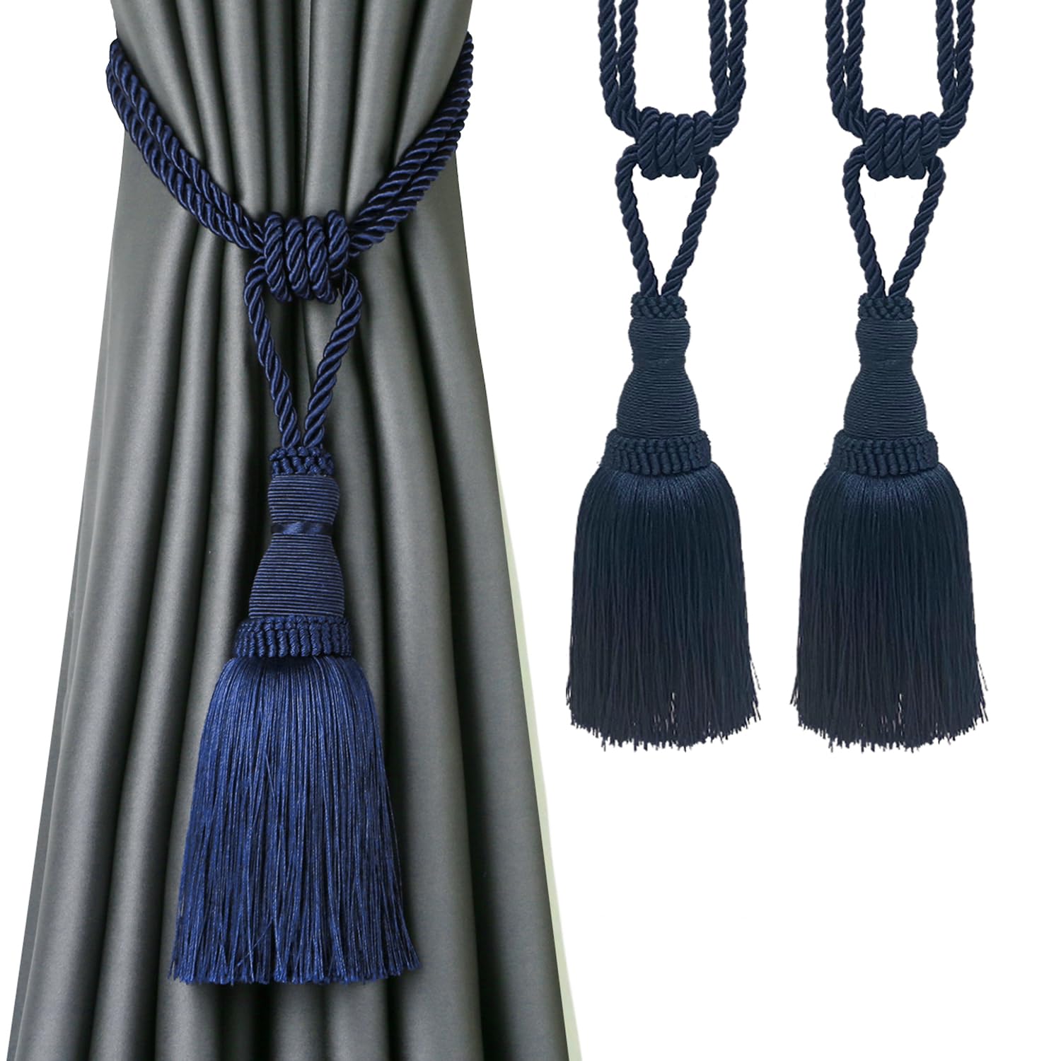 BEL AVENIR 2 Pack Curtain Tiebacks Tassel Drapery Tie-Backs Rope Handmade Holdbacks Home Office Hotel Decorative (Gold, 4 Pack)