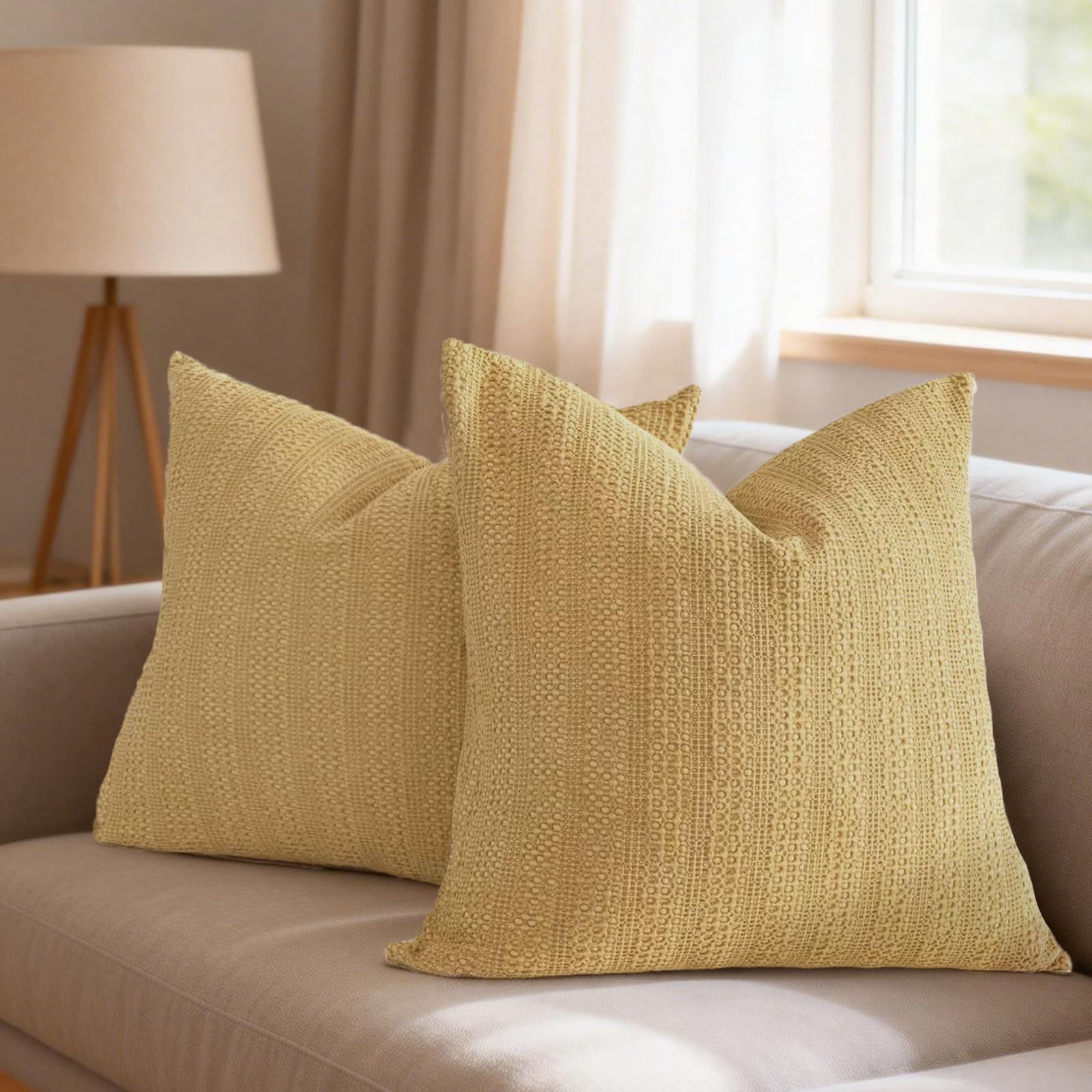 26x26 Pillow Covers Set of 2 Khaki Euro Shams Boho Decorative Throw Pillow Covers Cotton Large Square Pillowcase for Couch Bed