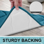 OLANLY Memory Foam Bath Mat Set of 3 Piece, Bathroom Rugs and Toilet Rug U-Shaped, Ultra Soft and Absorbent, Comfortable, Non-Slip, Machine Washable, Shower and Home Decor Accessories, Peacock Blue