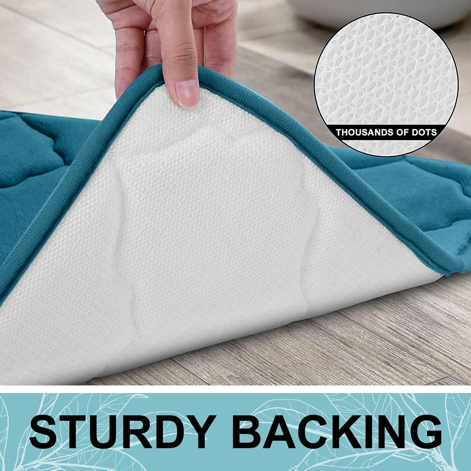 OLANLY Memory Foam Bath Mat Set of 3 Piece, Bathroom Rugs and Toilet Rug U-Shaped, Ultra Soft and Absorbent, Comfortable, Non-Slip, Machine Washable, Shower and Home Decor Accessories, Peacock Blue
