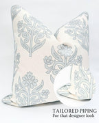 Jillien Harbor “The Naples” Floral Block Print Pillow Cover – Grey and White Blue Decorative Throw Pillow Cover – Grandmillennial Home Decor, 20" x 20"