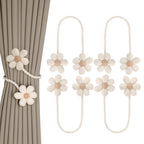 Meplait 6 Pack Flower Curtain Tiebacks Curtain Holdbacks, No Drill Boho Curtain Ties Handmade Cotton Linen Decorative Curtain Holders for Drapes (Beige & Khaki)