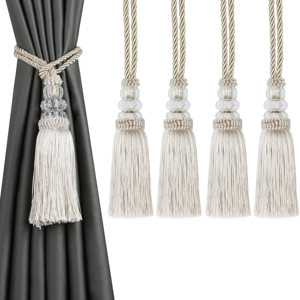 6 Pack Curtain Tiebacks with Tassel, Outdoor Elegant Decorative Curtain Holdback,Modern Rope Window Curtain Ties Backs for Draperies (6, Gold)