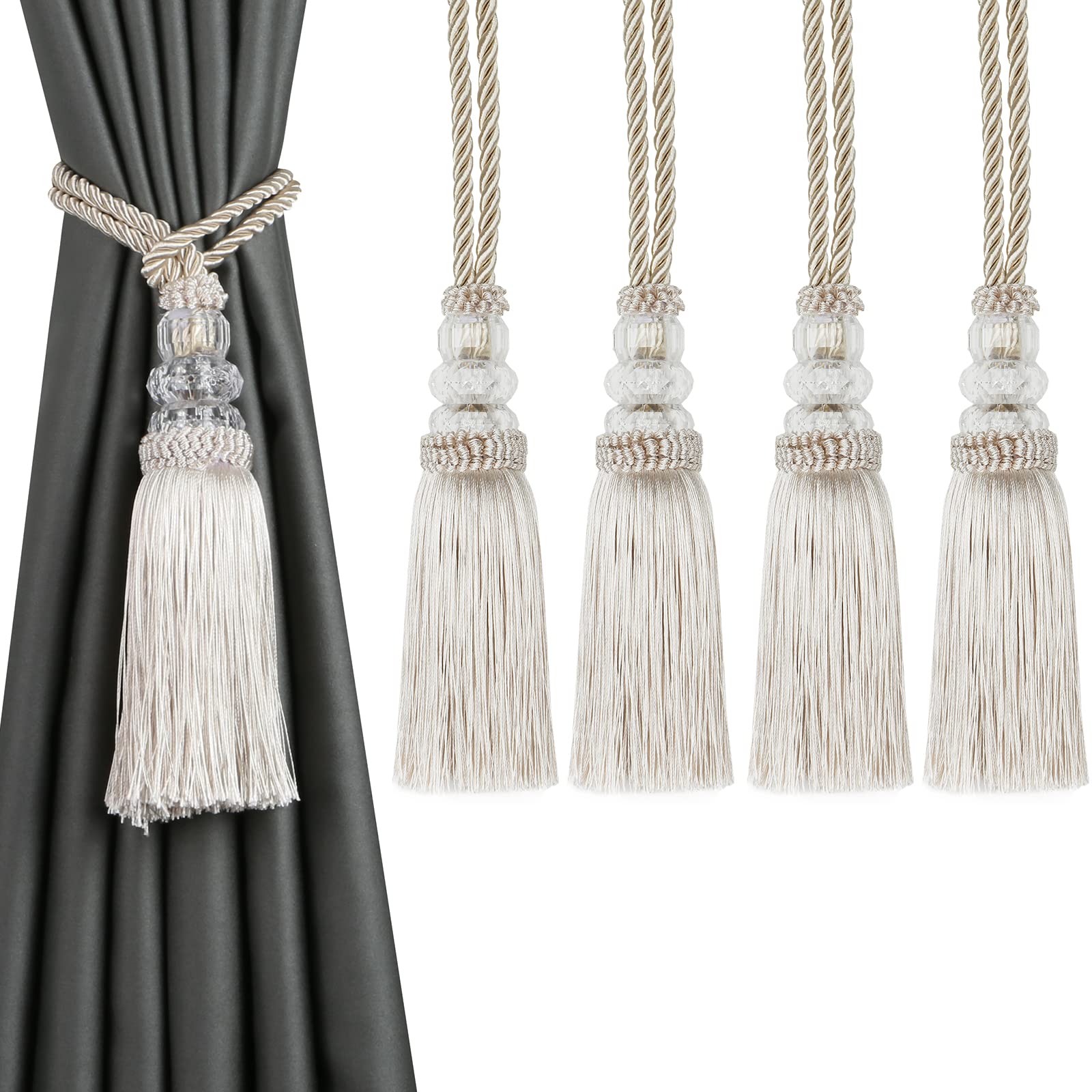 6 Pack Curtain Tiebacks with Tassel, Outdoor Elegant Decorative Curtain Holdback,Modern Rope Window Curtain Ties Backs for Draperies (6, Gold)