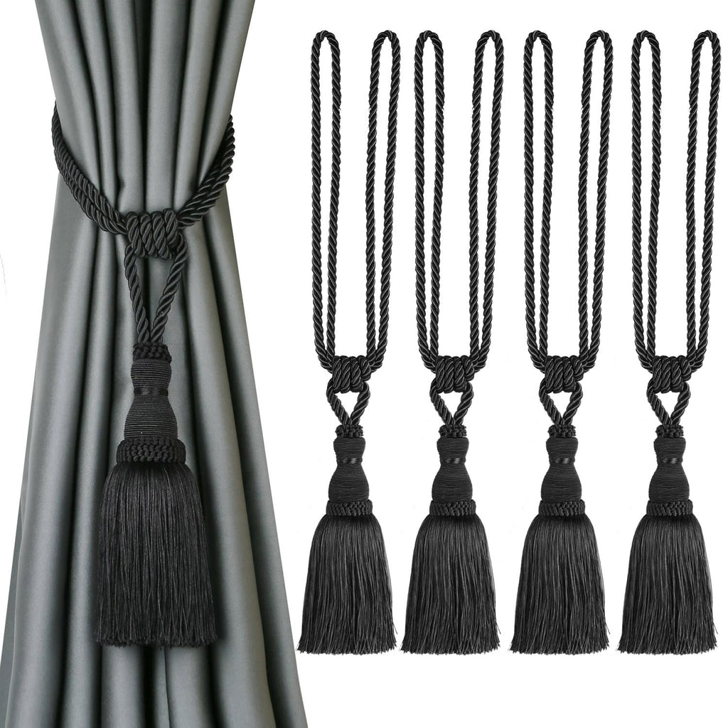BEL AVENIR 2 Pack Curtain Tiebacks Tassel Drapery Tie-Backs Rope Handmade Holdbacks Home Office Hotel Decorative (Gold, 4 Pack)