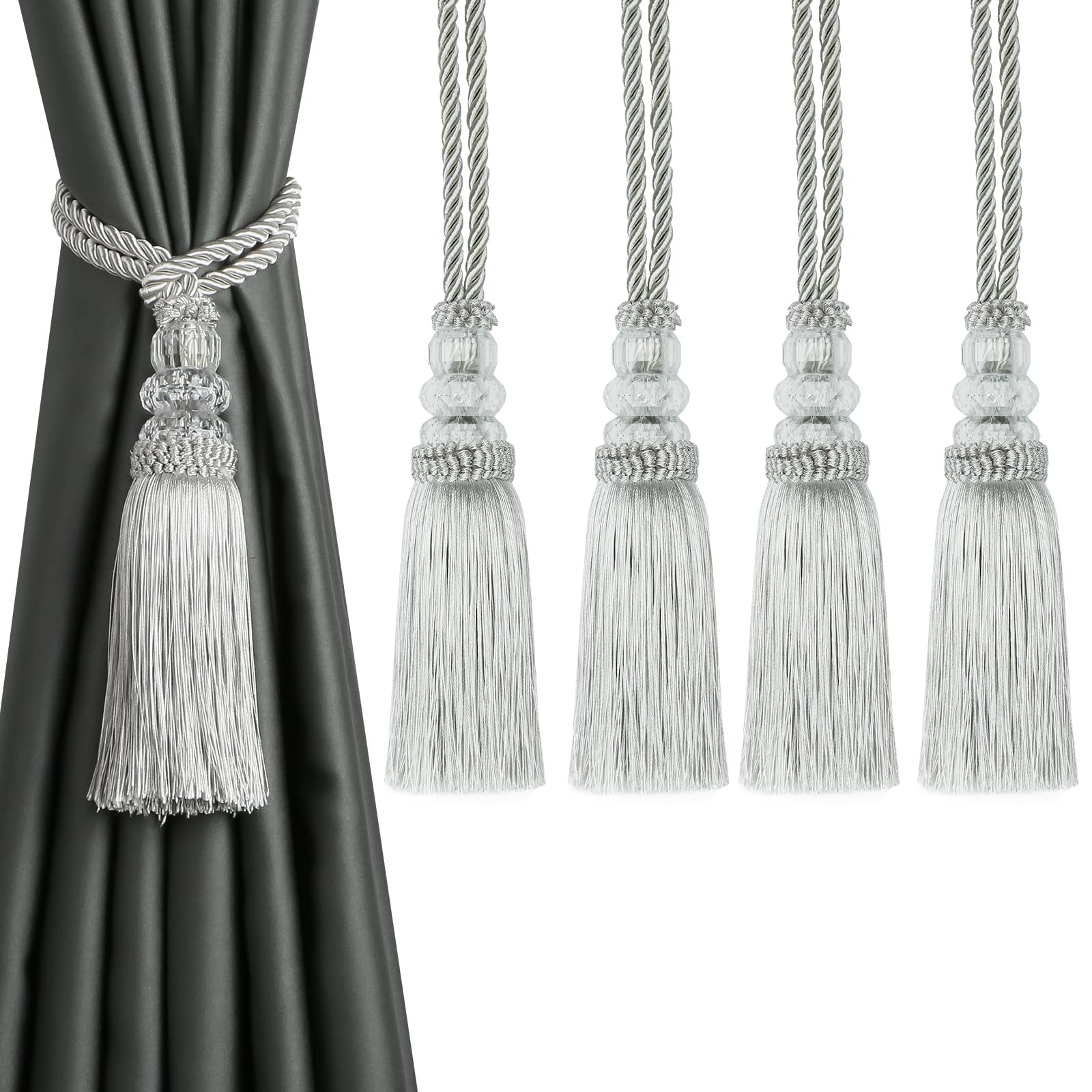 6 Pack Curtain Tiebacks with Tassel, Outdoor Elegant Decorative Curtain Holdback,Modern Rope Window Curtain Ties Backs for Draperies (6, Gold)