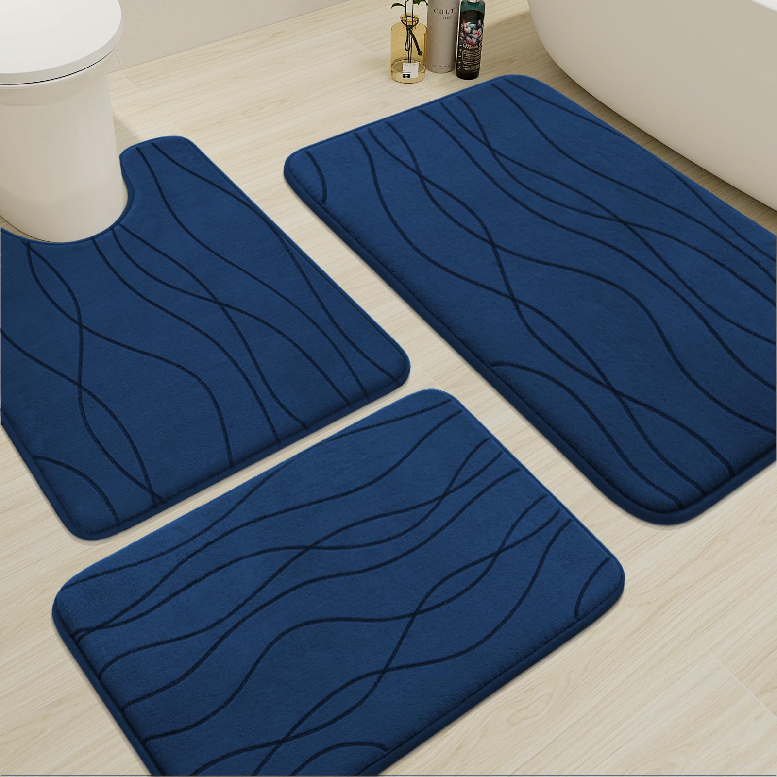 YIHOUSE Memory Foam Grey Bathroom Rug Sets 5 Piece, Ultra Absorbent Bath Mat for Bathroom - Non-Slip Machine Washable & Dry Quickly, 5 Piece Bathroom Mat Set, Dark Grey