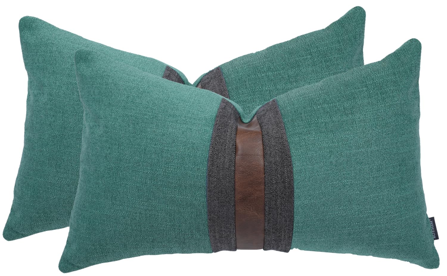 Set of 2 Leather Throw Pillow Covers Cotton Linen Decor Patchwork Pillow Cover Faux Leather Pillows Cover for Couch Sofa Living Room Bedroom,Beige 24"x24"