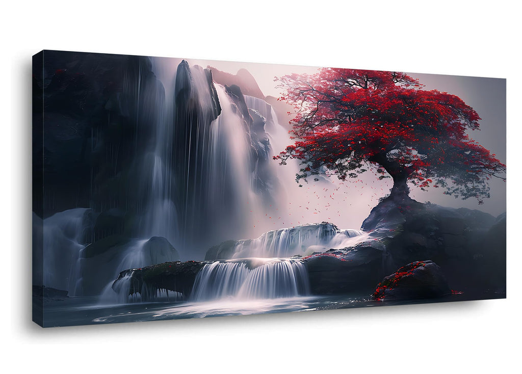 Lasdel Stretched Canvas Wall Art of White Flowers Plant Picture for Living Room Bedroom Home Decoration, Beautiful White and Red Premium Nature Print Artwork Painting Decor, Inner Frame 23x46 Inches