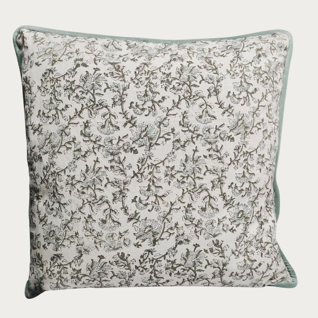 Palm & Loom 100% Cotton Linen Cushion Cover - Aira Decorative Throw Pillow Case with Camel & Blue print with flange - Modern Traditional Living Room, Bedroom Pillow Cover (Tana, 20" x 20" (Pack of 1))