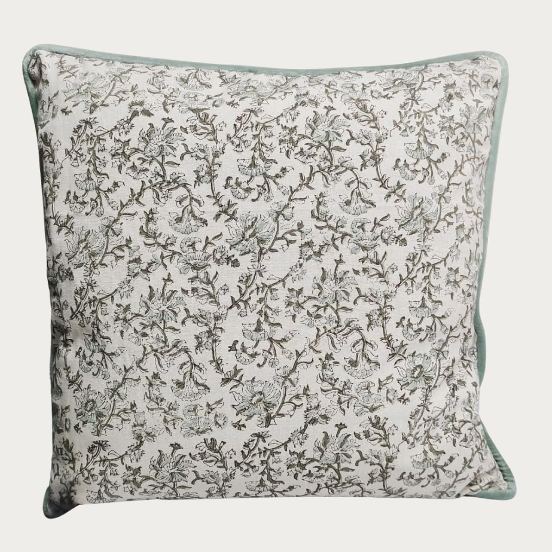 Palm & Loom 100% Cotton Linen Cushion Cover - Aira Decorative Throw Pillow Case with Camel & Blue print with flange - Modern Traditional Living Room, Bedroom Pillow Cover (Tana, 20" x 20" (Pack of 1))