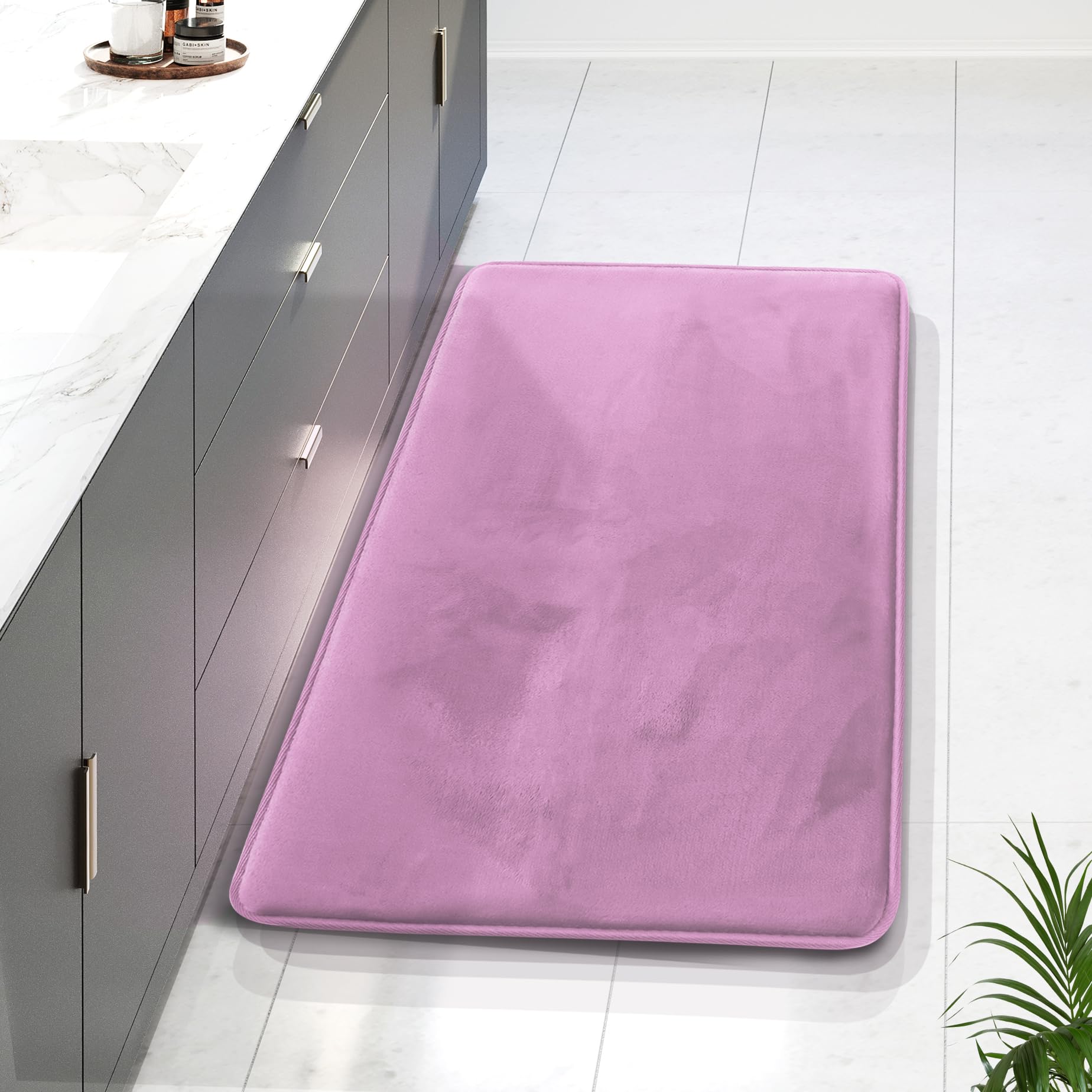 Clara Clark 3 Piece Bathroom Rugs Bath Mat Set, Velvet Memory Foam Bath Mats for Bathroom - Non-Slip, PVC Backing Bath Rugs, Washable - Dries Quickly, Grey