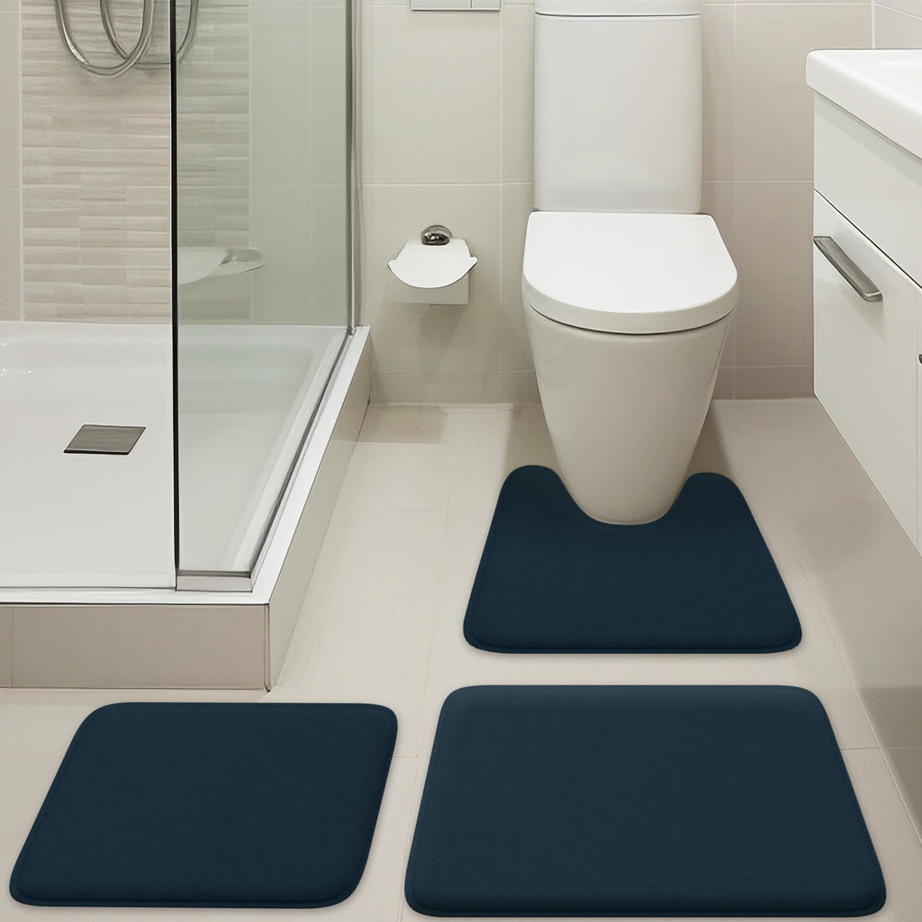 5-Piece Bathroom Rug Set - Memory Foam Bath Mats, Non-Slip, Ultra-Soft, Water Absorbent, Machine Washable Bathroom Rugs - Beige