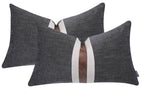 Set of 2 Leather Throw Pillow Covers Cotton Linen Decor Patchwork Pillow Cover Faux Leather Pillows Cover for Couch Sofa Living Room Bedroom,Beige 24"x24"