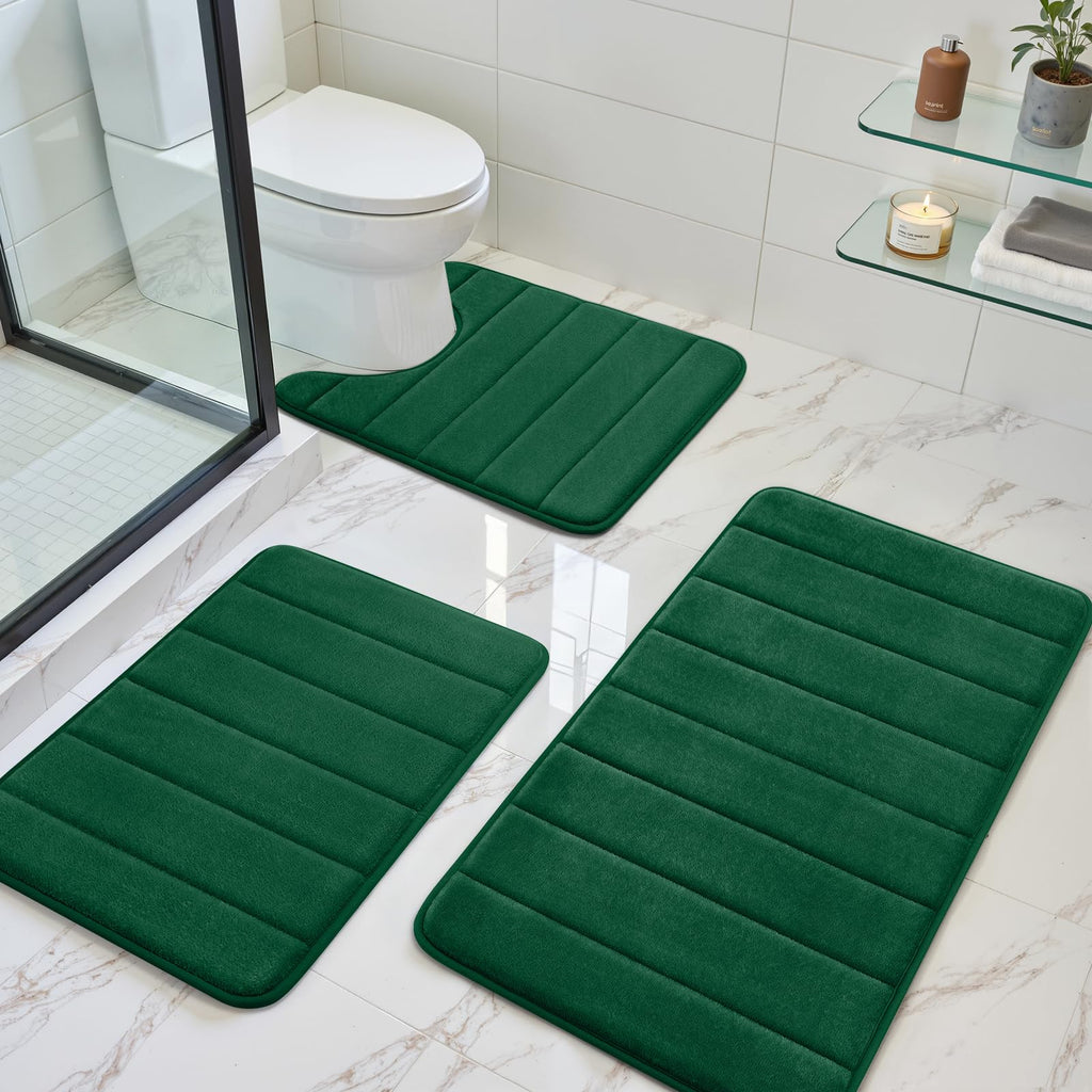 Black Memory Foam Bath Rug 3 Piece Set, Soft Absorbent Non-Slip & Washable
