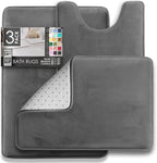 Clara Clark 3 Piece Bathroom Rugs Bath Mat Set, Velvet Memory Foam Bath Mats for Bathroom - Non-Slip, PVC Backing Bath Rugs, Washable - Dries Quickly, Grey
