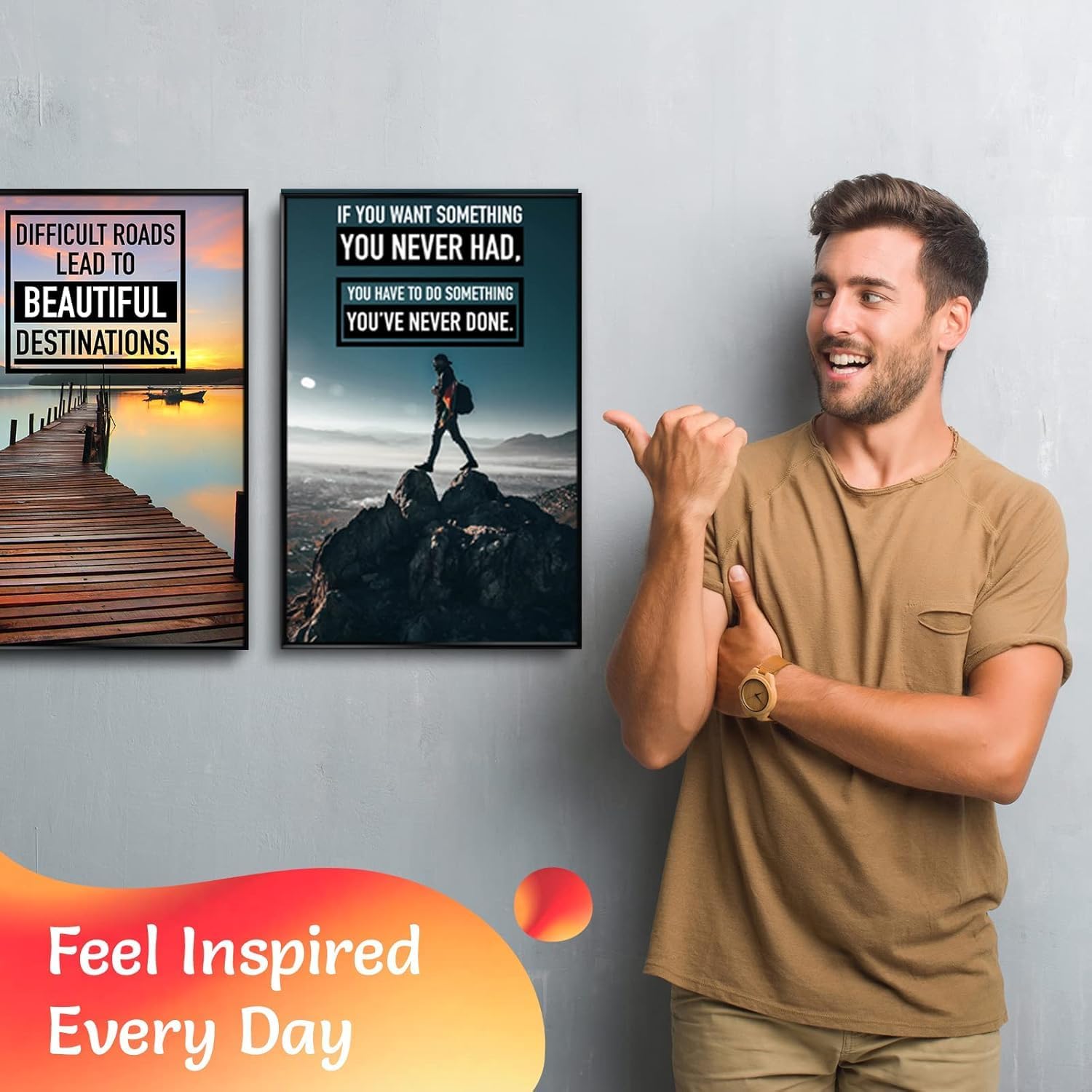 Throwbacktraits Canvas Motivational Wall Art – Set of 6 Inspirational Prints with Uplifting Phrases & Vibrant Images, Eco-Friendly & Framed, Ready to Hang for Office Wall Decor, Living Room & Bedroom Décor