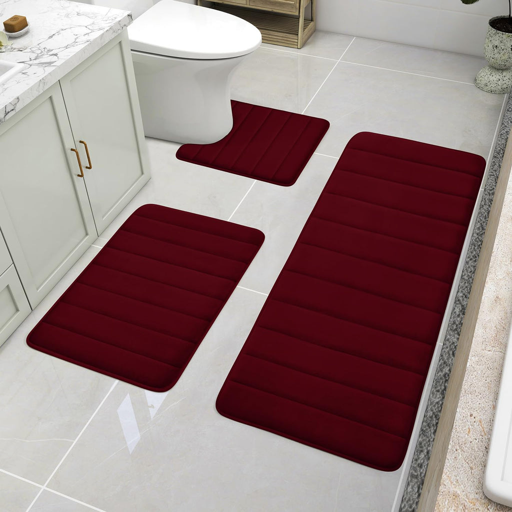 Black Memory Foam Bath Rug 3 Piece Set, Soft Absorbent Non-Slip & Washable