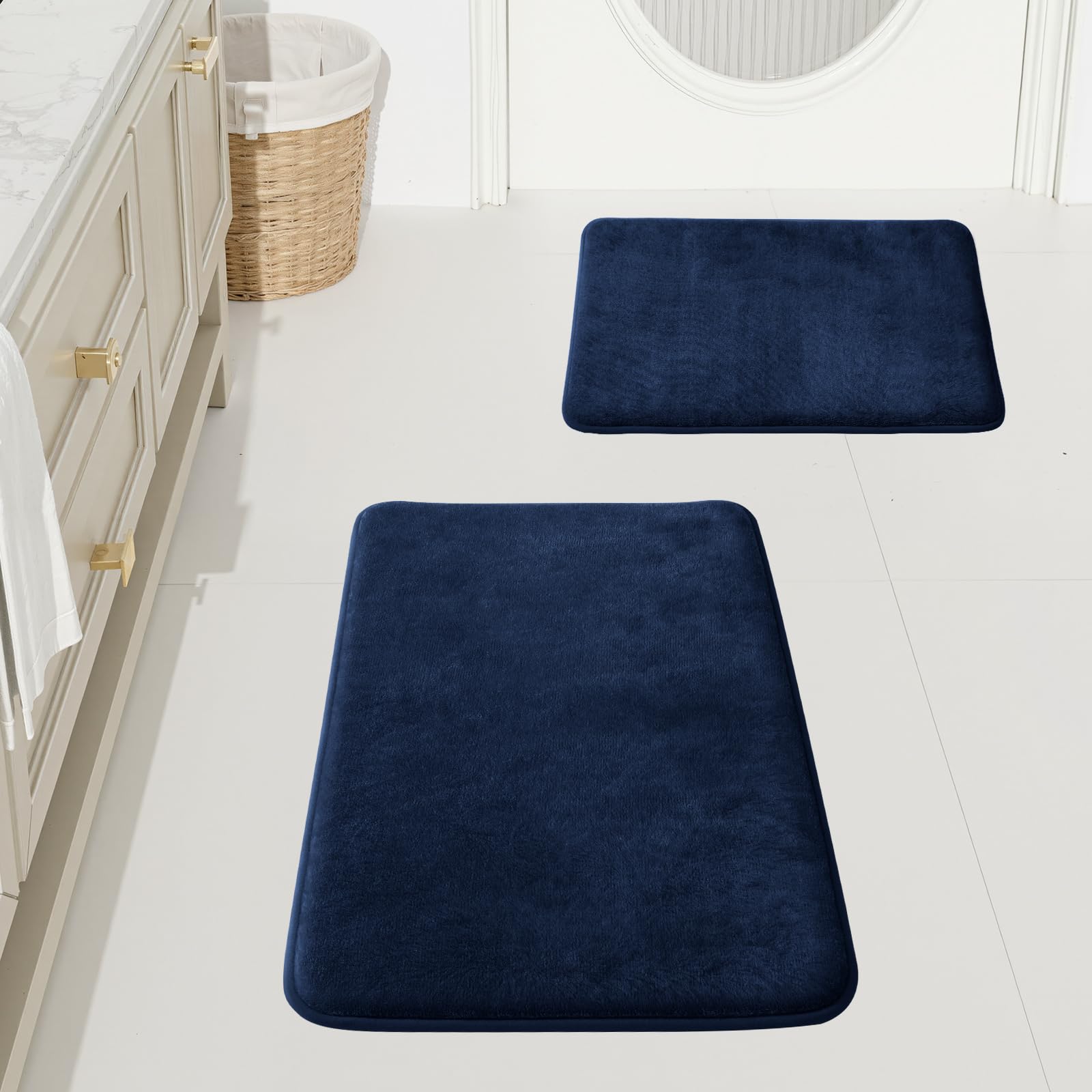 HUXMEYSON Bathroom Rugs Sets 3 Piece, Non-Slip & Quick Dry Bath Mat Set, Ultra Soft Velvet Bath Rugs for Bathroom, Toilet and Shower Floor, Grey Green