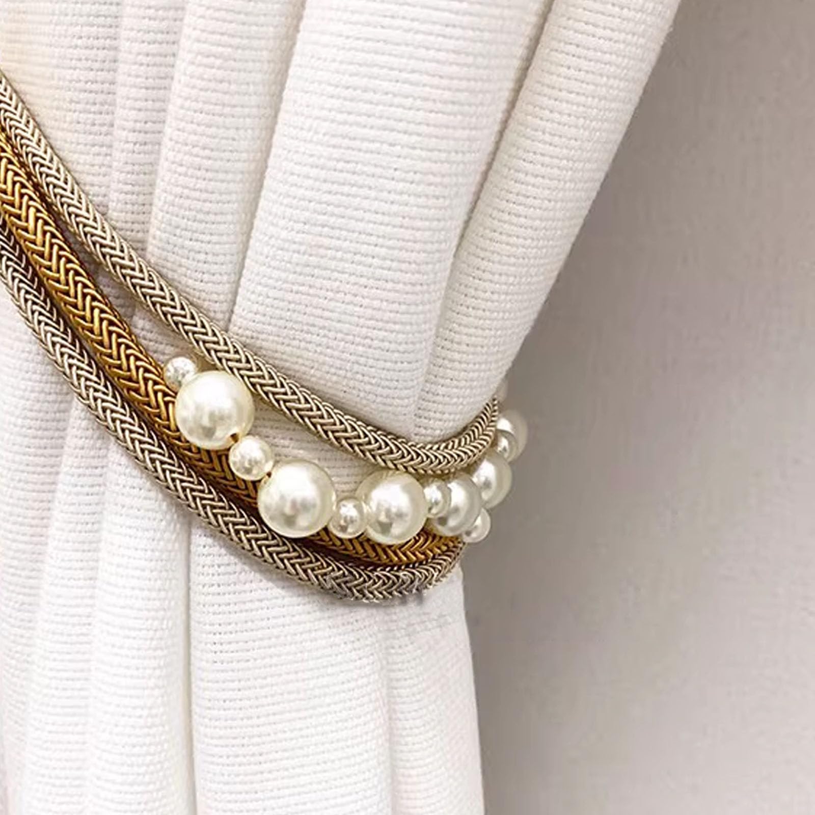 2Pcs Yellow Pearl Braided Curtain Tiebacks 31.5 Inch
